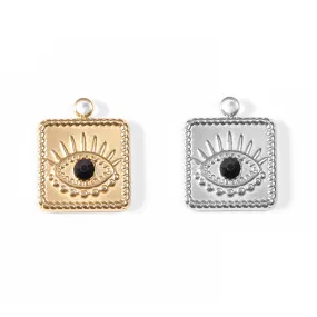 18K Gold PVD Stainless Steel Square Black Stone Evil Eye Charm / PDL0014