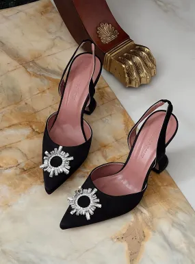 Alena Jewel Slingback Heels Black