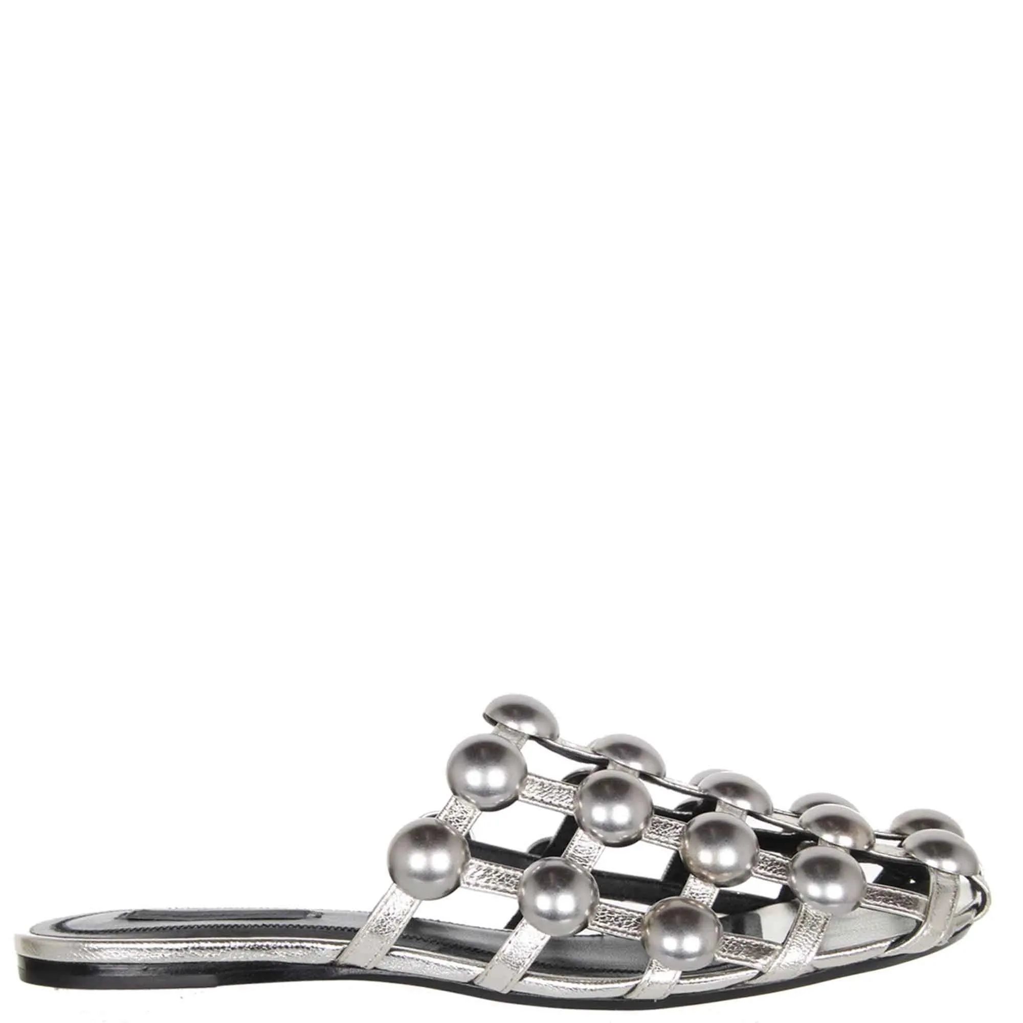 Amelia Studded Flats, Silver/Silver