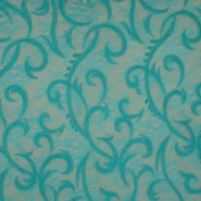 Aqua Lace with Aqua Abstract Design with Bugle Beads Embroidered Fabric