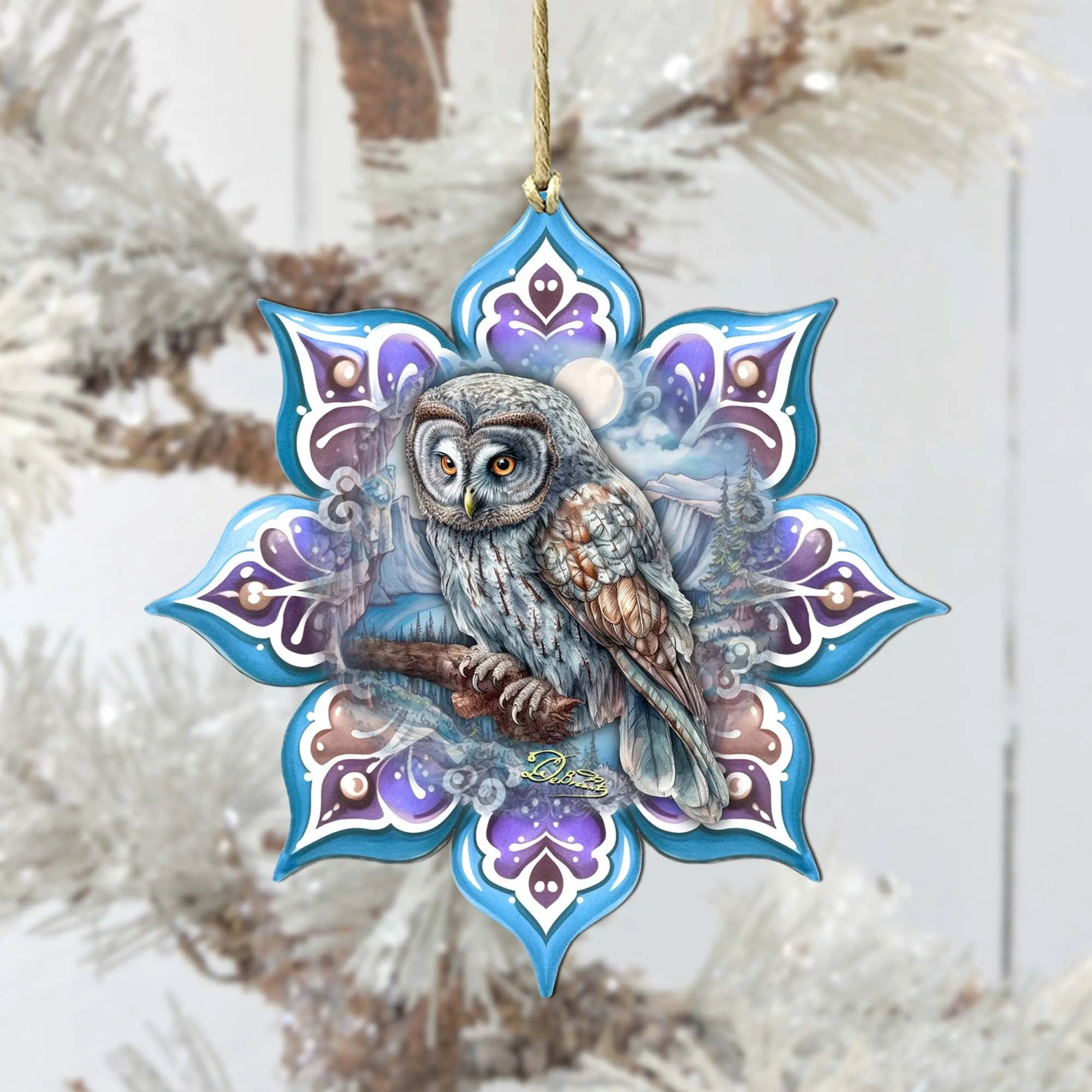 Arctic Owl Snowflake Large Wooden Ornament by G. Debrekht - Nature Wildlife Décor - 8688435M