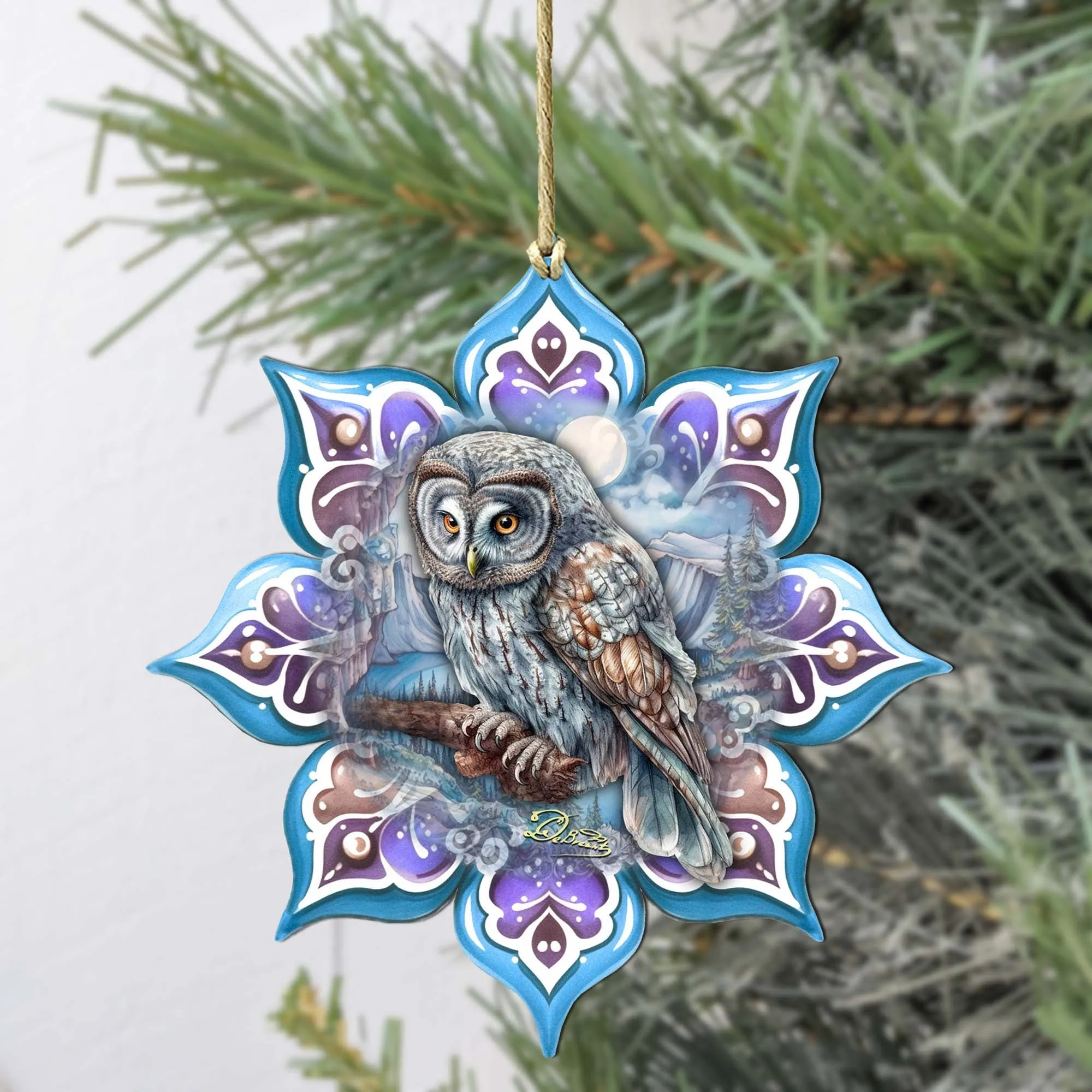 Arctic Owl Snowflake Large Wooden Ornament by G. Debrekht - Nature Wildlife Décor - 8688435M