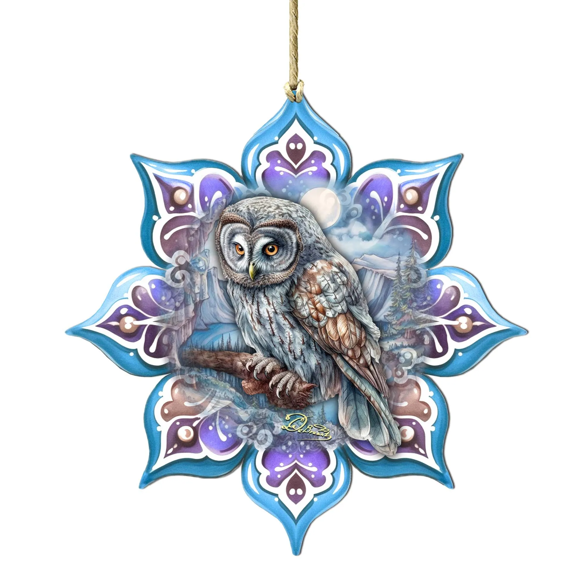 Arctic Owl Snowflake Large Wooden Ornament by G. Debrekht - Nature Wildlife Décor - 8688435M