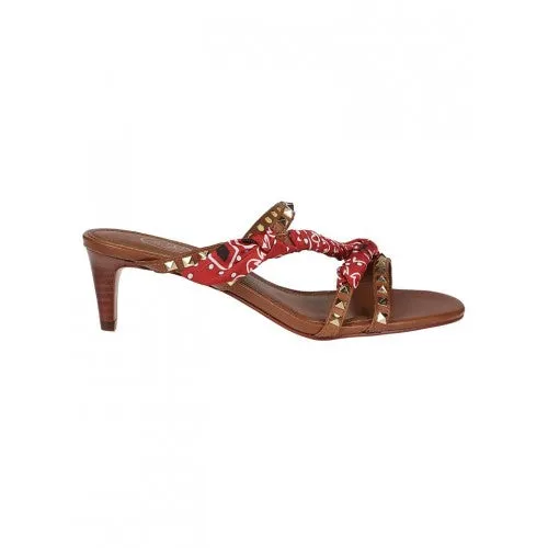 'Ash' Studded Brown and Red Kitten Heel Sandal