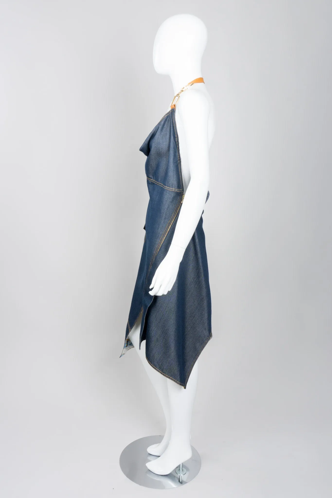 Asymmetrical Silk Denim Halter Dress