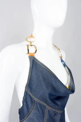 Asymmetrical Silk Denim Halter Dress