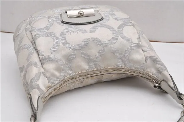 Auth COACH Madison Dotted Op Art 2Way Shoulder Bag Canvas Leather White K4833