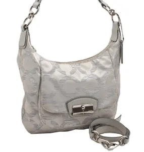 Auth COACH Madison Dotted Op Art 2Way Shoulder Bag Canvas Leather White K4833