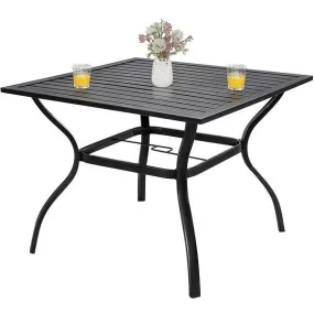 Bigroof 37" Metal Patio Dining Table with 1.57" Umbrella Hole, Square Outdoor Dining Furniture Umbrella Table , Black