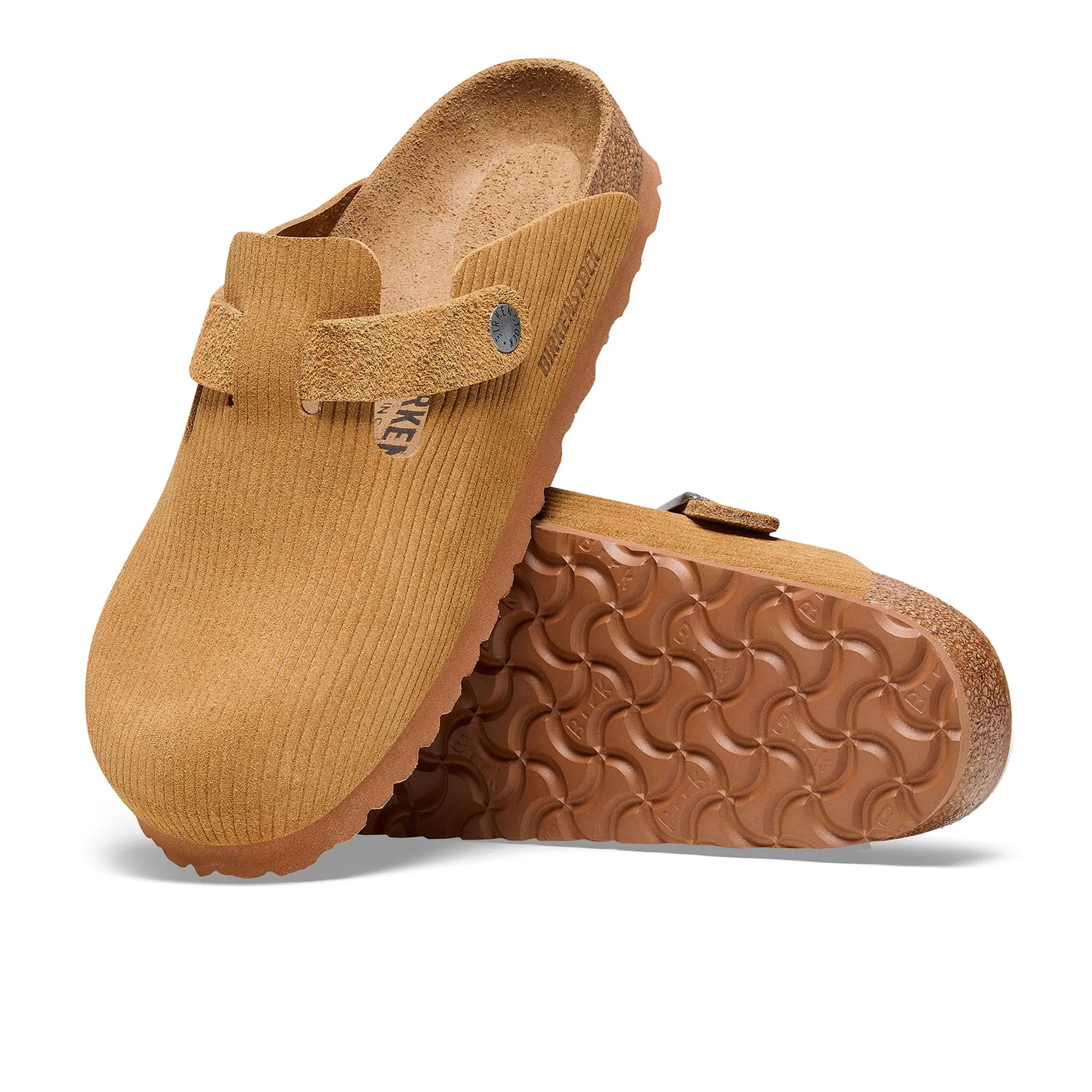 BIRKENSTOCK Boston Suede Embossed Clogs - Corduroy Cork Brown