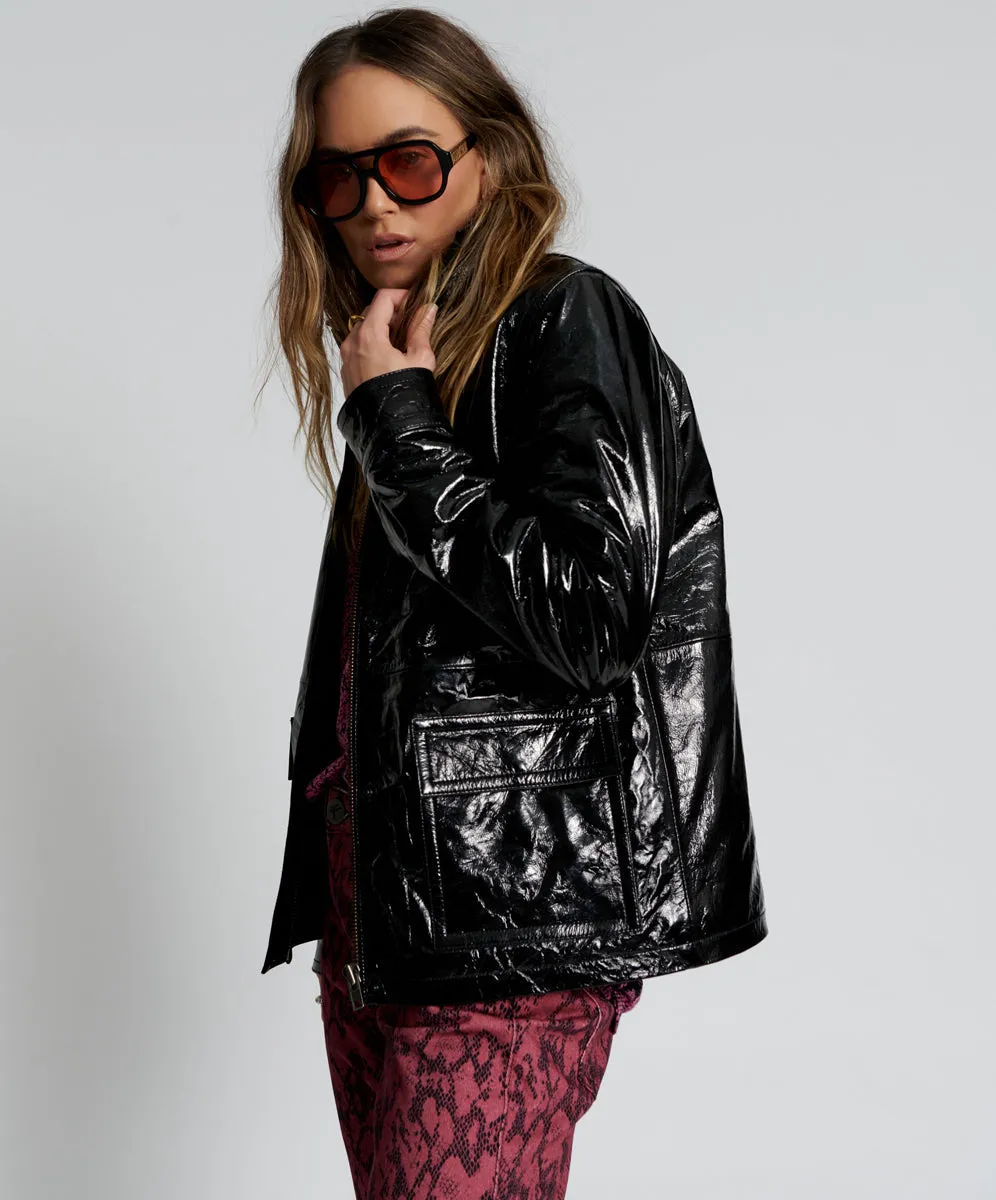 BLACK OUT PATENT LEATHER JACKET