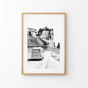 Black White Van Camper Poster. Utah National Park Wall Art