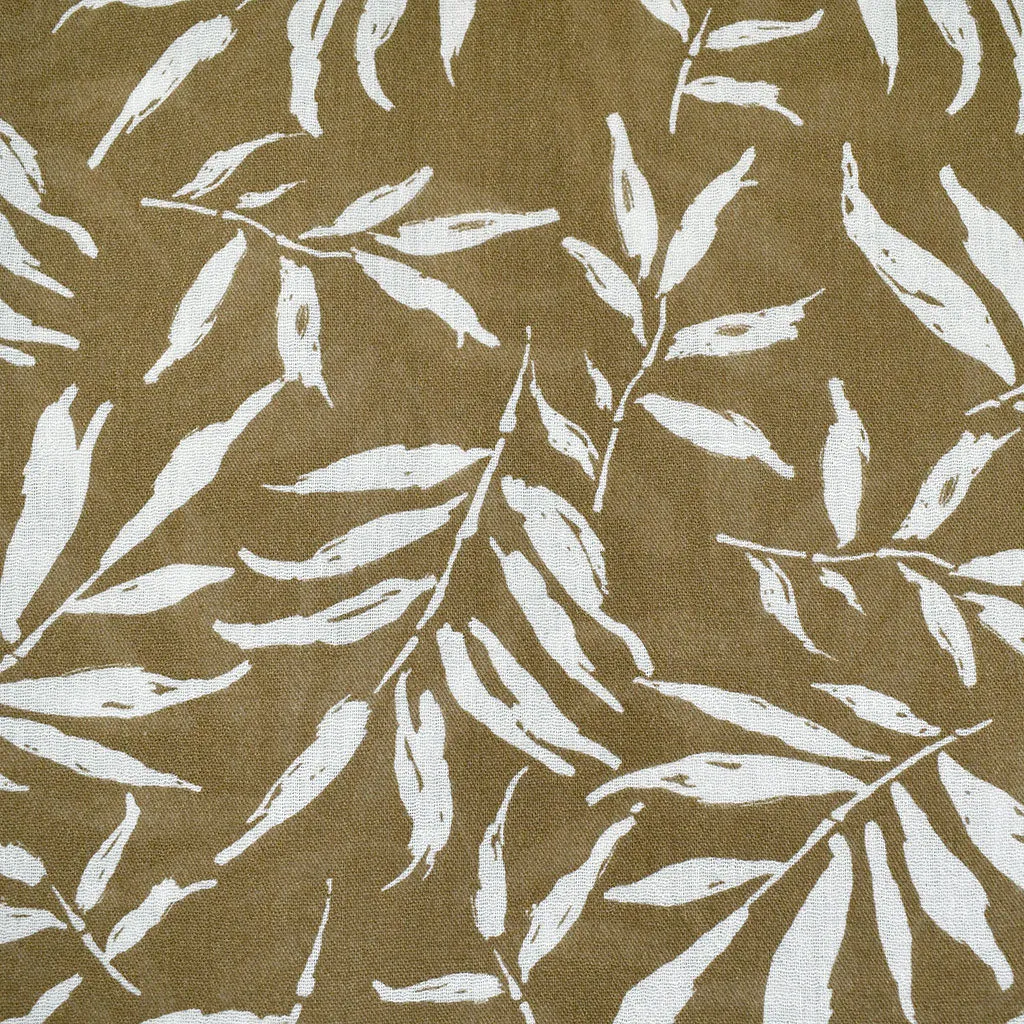 Branching Leaves Silhouette Cotton Gauze Sepia/Vanilla