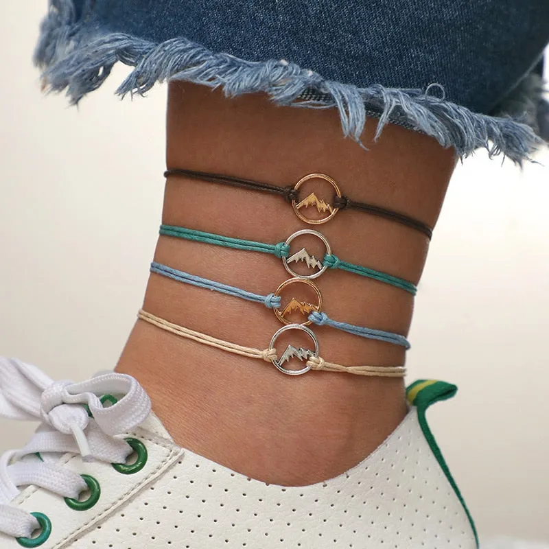 Cord Rope Mountain Circle Bracelets or Anklets 4PCs/Set