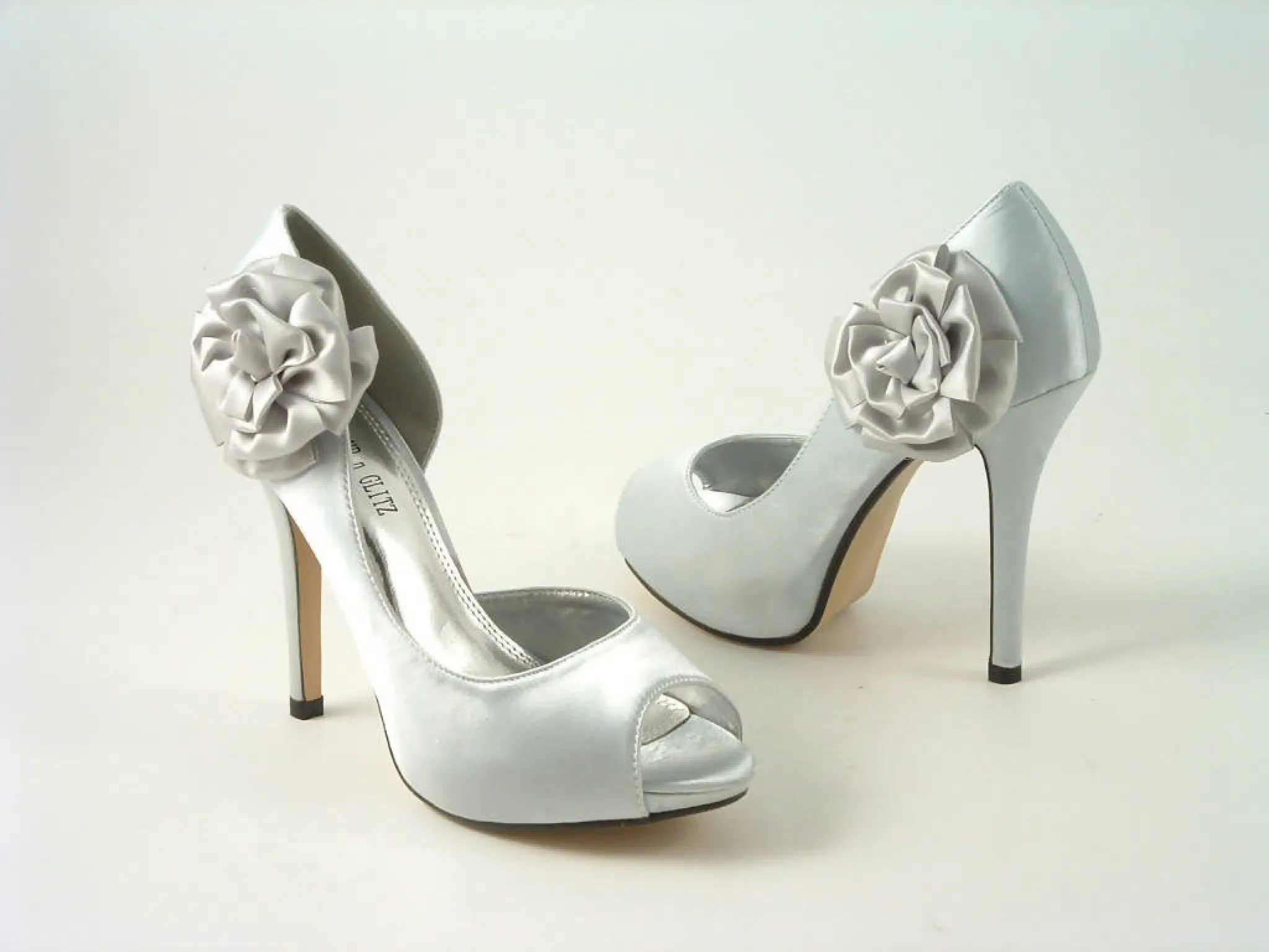 Glitz Shoes Satin Flowered Peep Toe High Heel Court Shoe