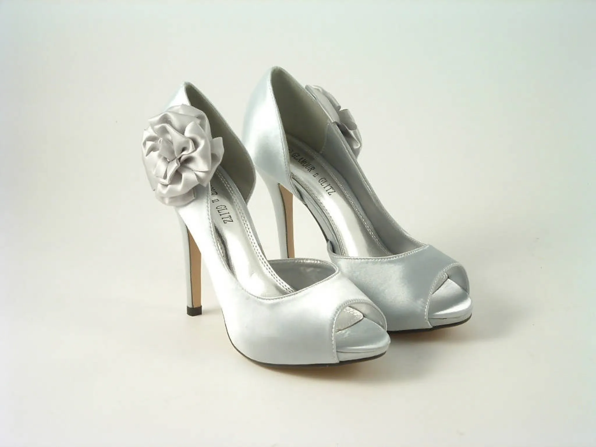 Glitz Shoes Satin Flowered Peep Toe High Heel Court Shoe