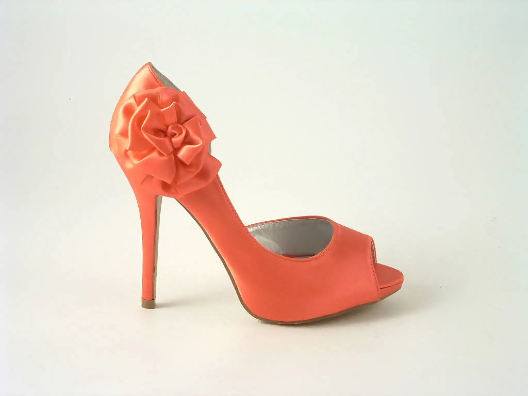 Glitz Shoes Satin Flowered Peep Toe High Heel Court Shoe