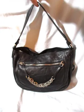 HALOGEN Bag Carryall Hobo Satchel Purse Silver Chainlink BLACK