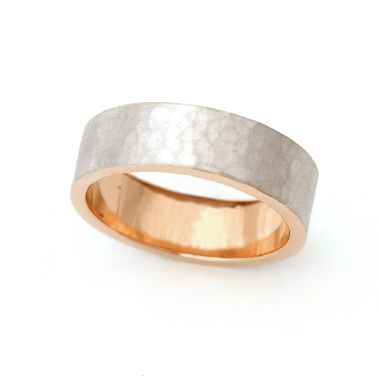 Hammered Two Tone Yellow Gold Wedding Band