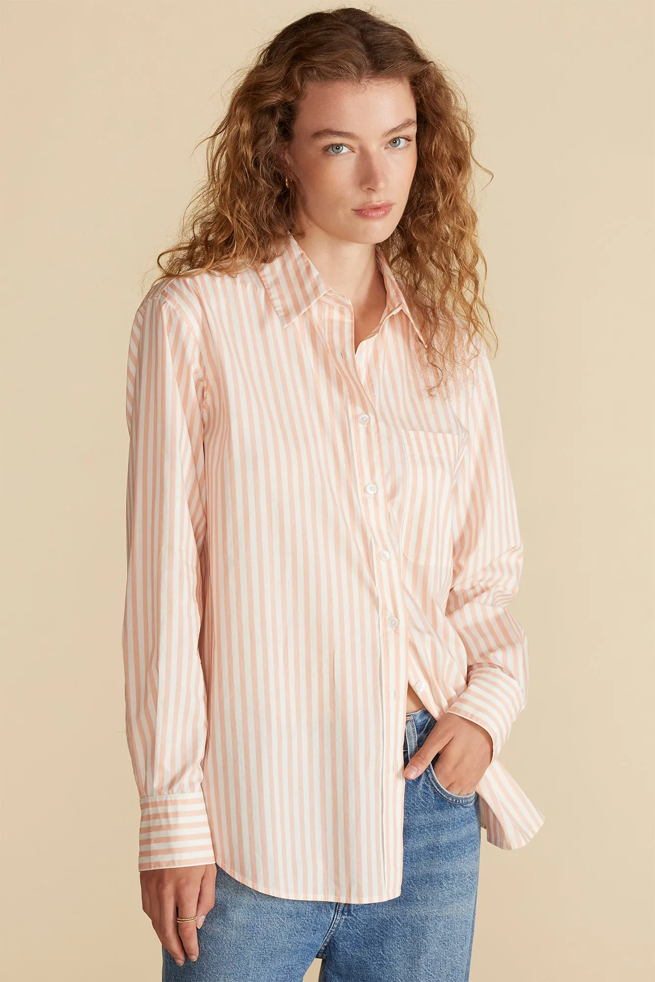 Henri Button Down Shirt - Apricot and Ivory Stripe