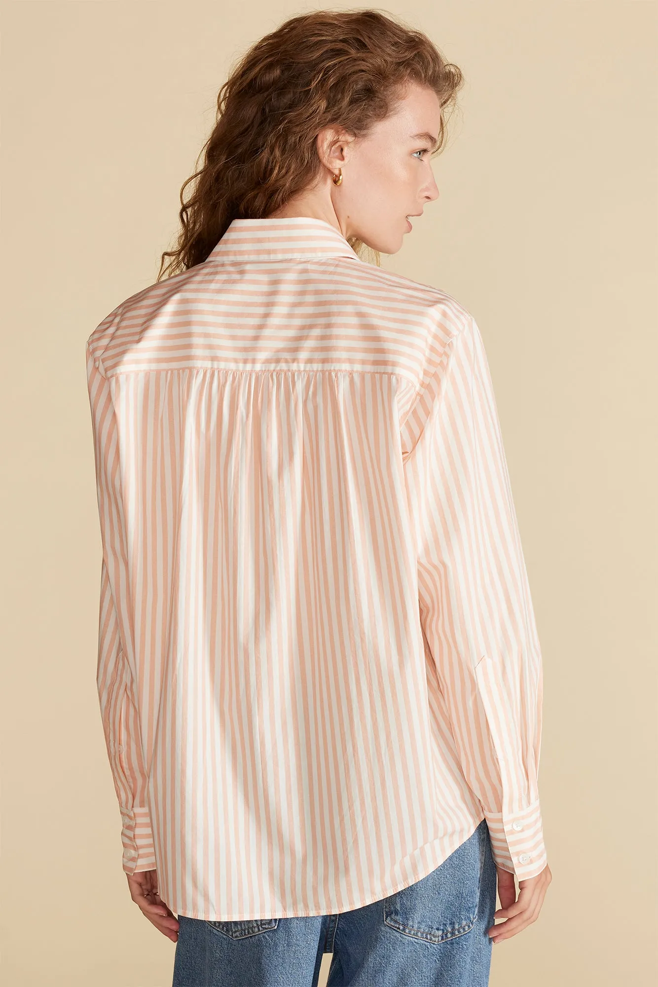 Henri Button Down Shirt - Apricot and Ivory Stripe