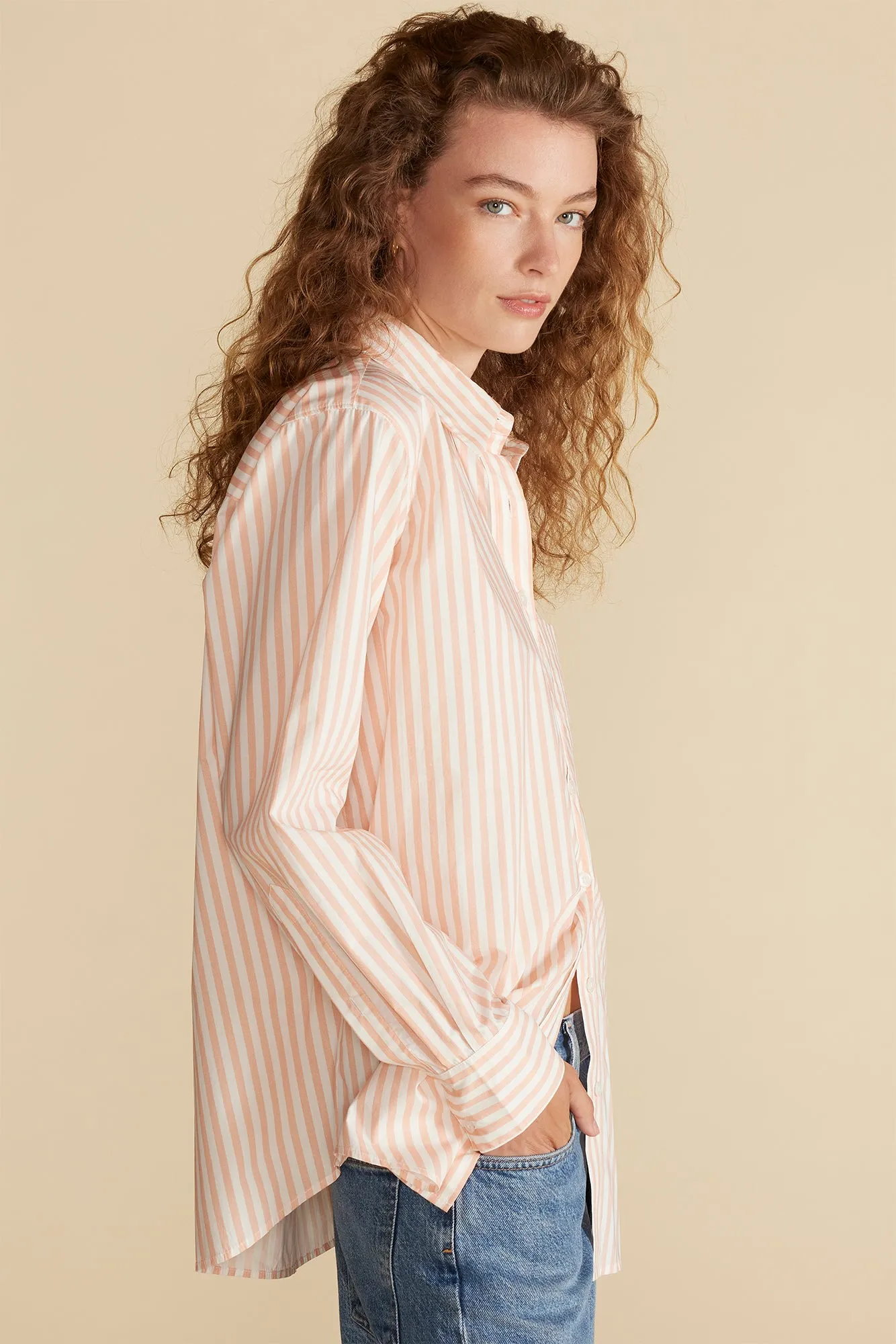 Henri Button Down Shirt - Apricot and Ivory Stripe