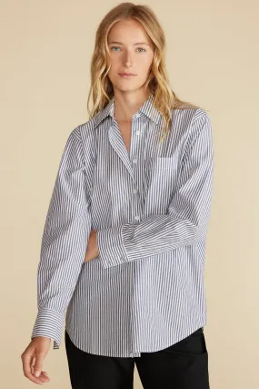 Henri Button Down Shirt - Bayeux Navy Blue and Ivory Stripe