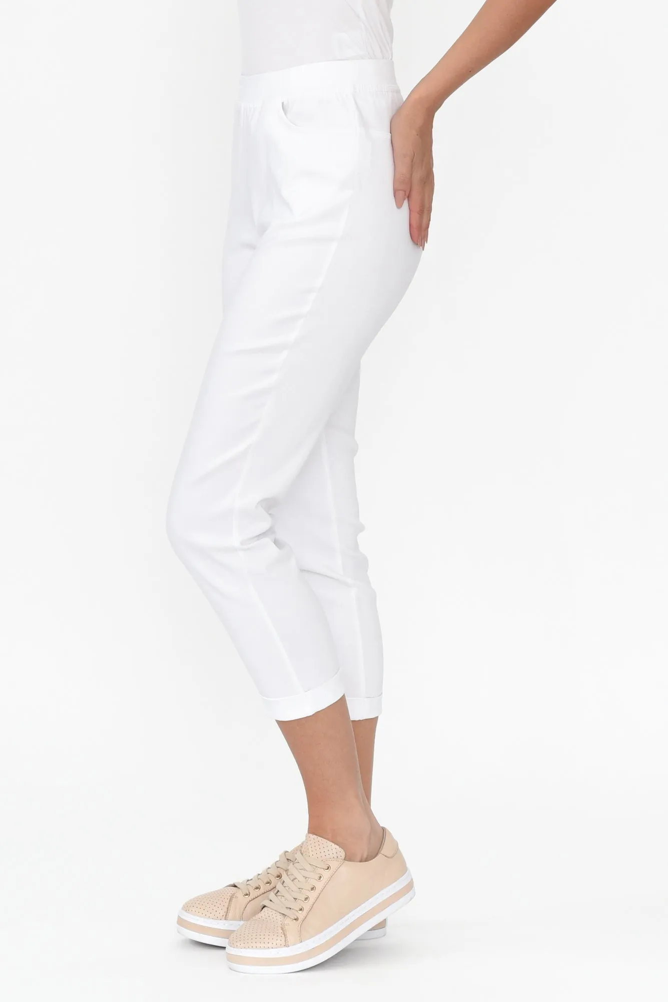 Jensen White Cotton Stretch Pants