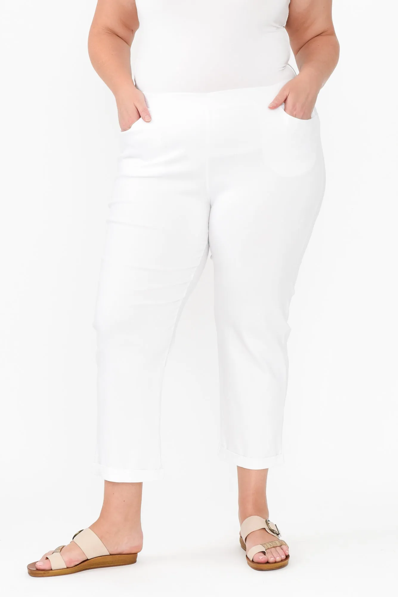 Jensen White Cotton Stretch Pants