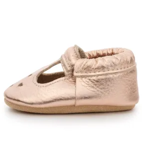 leather baby mary janes in rose gold