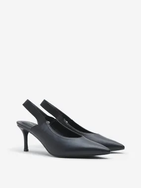 LUNA BLU Black Textured Slingback Heel Shoes