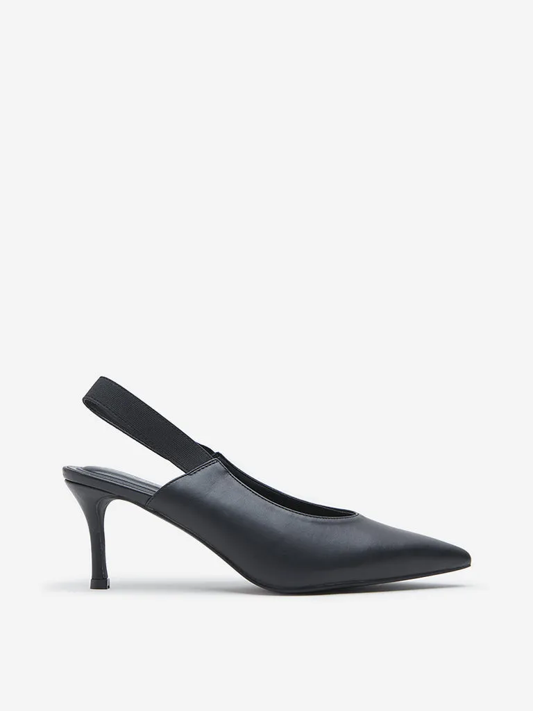 LUNA BLU Black Textured Slingback Heel Shoes