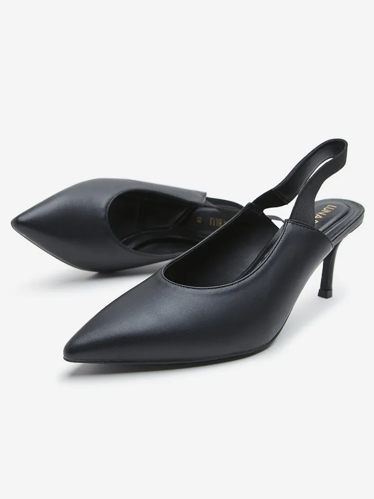 LUNA BLU Black Textured Slingback Heel Shoes