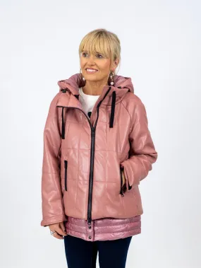 Md'M Light Pink Leather Bomber Style Parka