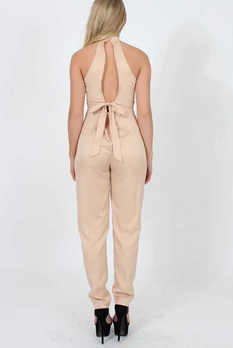 Nude High Neck Jumpsuit - Adrianna