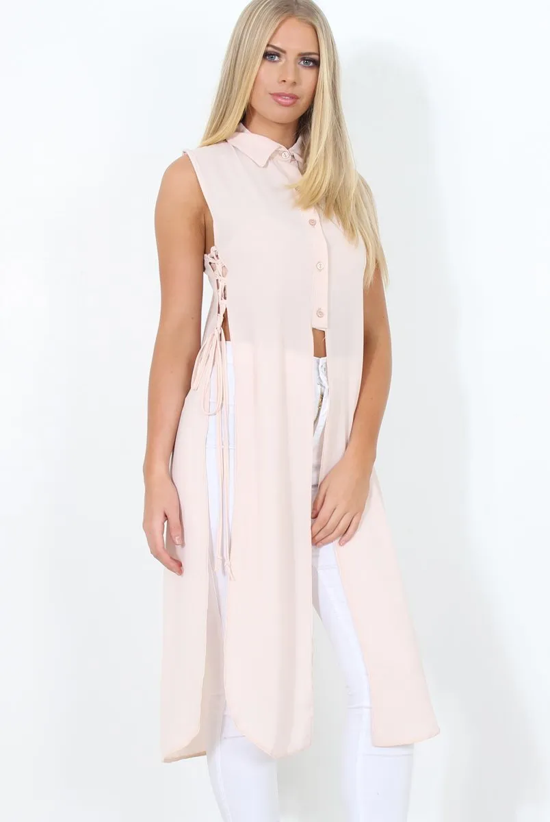 Nude Split Detail Longline Shirt - Eva