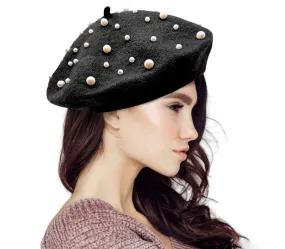 Pearl Embellished Tam Beret Hat