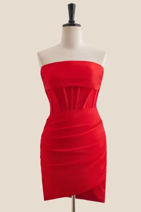 Strapless Red Ruched Bodycon Short Dress