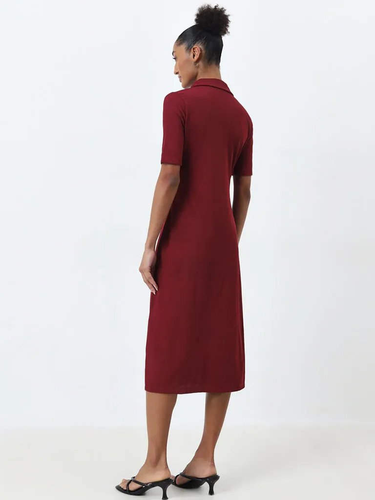 Wardrobe Burgundy Ribbed A-Line Dress