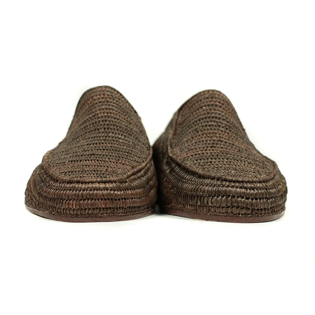 x El Karti: handmade Moroccan raffia moccasin loafers, brown