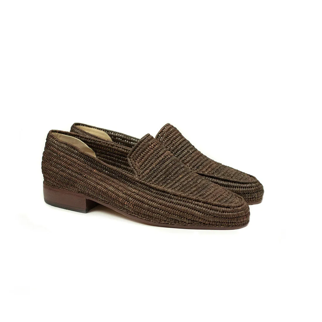 x El Karti: handmade Moroccan raffia moccasin loafers, brown