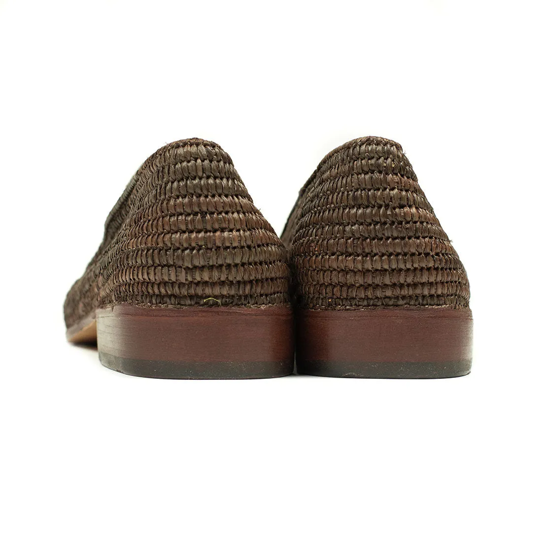 x El Karti: handmade Moroccan raffia moccasin loafers, brown