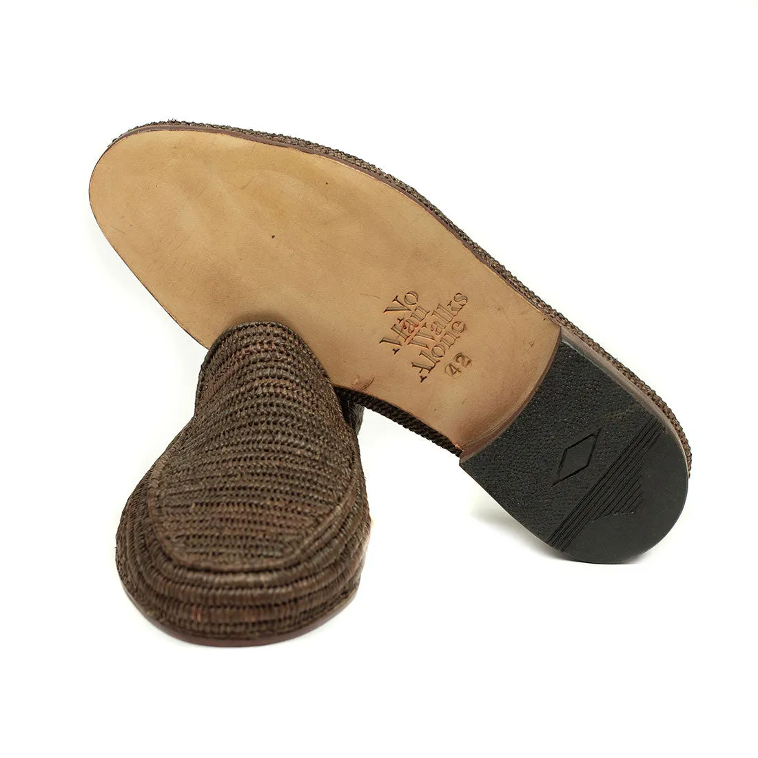 x El Karti: handmade Moroccan raffia moccasin loafers, brown