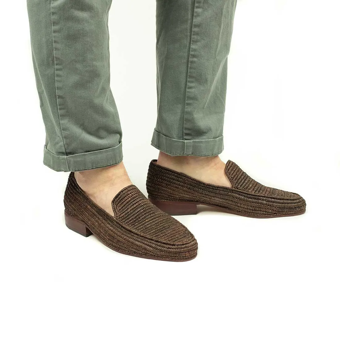 x El Karti: handmade Moroccan raffia moccasin loafers, brown