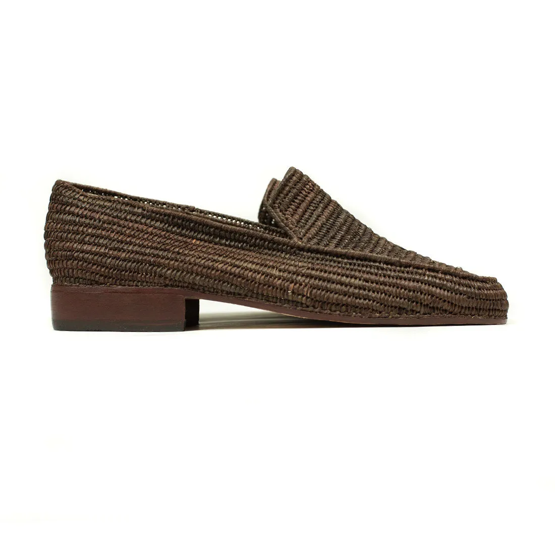 x El Karti: handmade Moroccan raffia moccasin loafers, brown