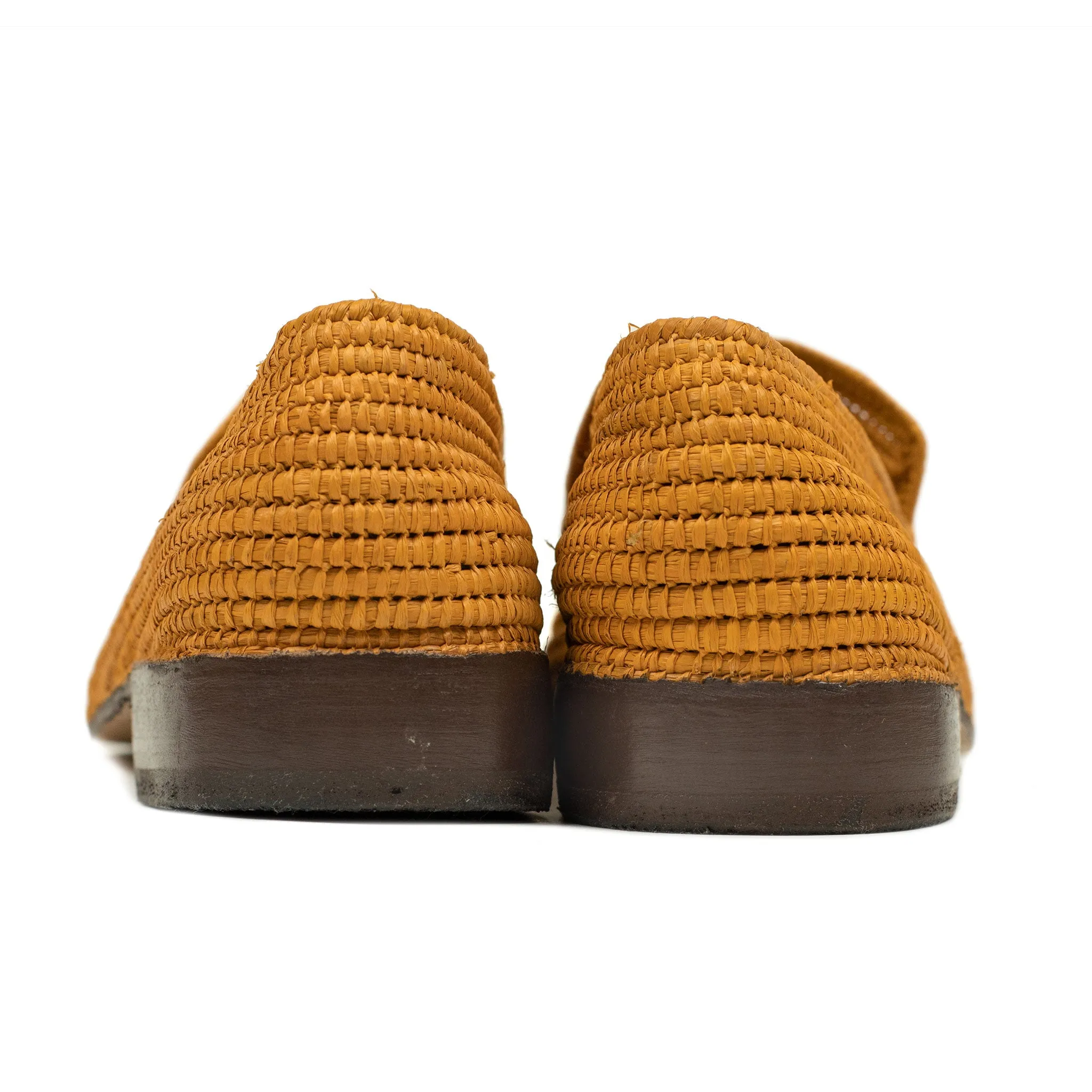 x El Karti: handmade Moroccan raffia moccasin loafers, mustard yellow