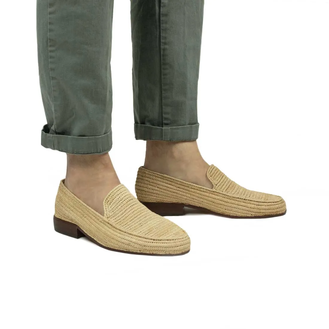 x El Karti: handmade Moroccan raffia moccasin loafers, natural