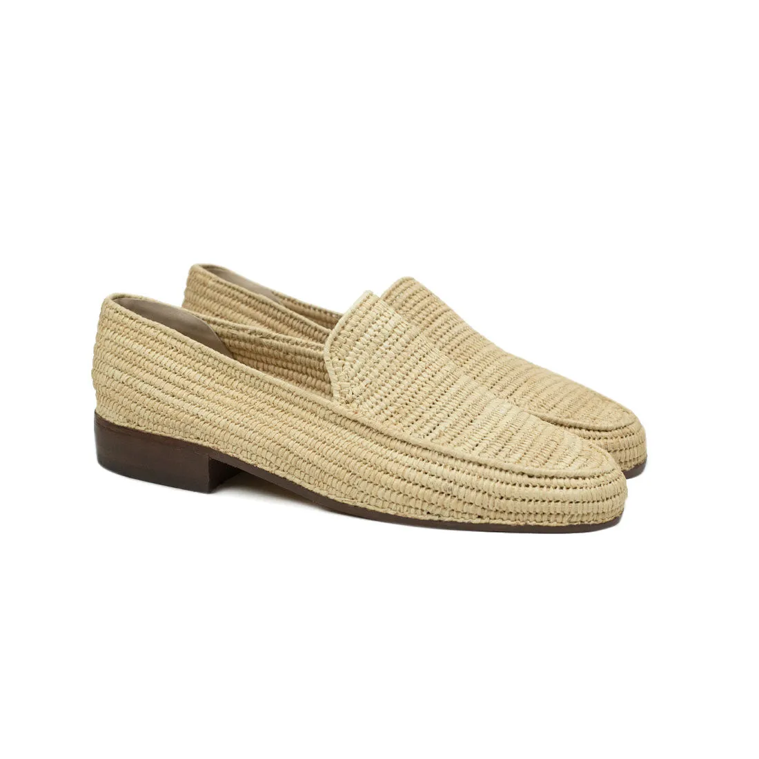 x El Karti: handmade Moroccan raffia moccasin loafers, natural